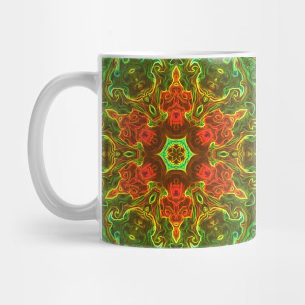 Psychedelic Kaleidoscope Flower Green and Red by WormholeOrbital